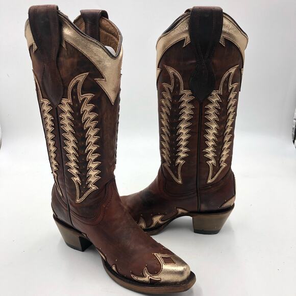 Circle G Brown and Gold Ankle Boots - Picture 10 of 11